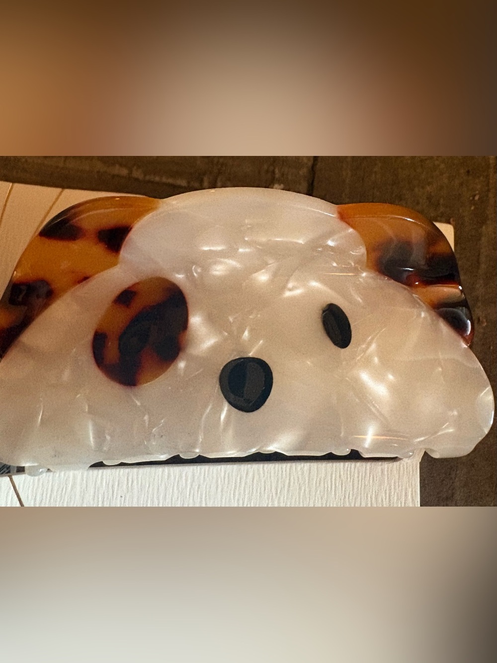 Cute puppy Hair Clip - Pearl White with Tortoiseshell Accents
